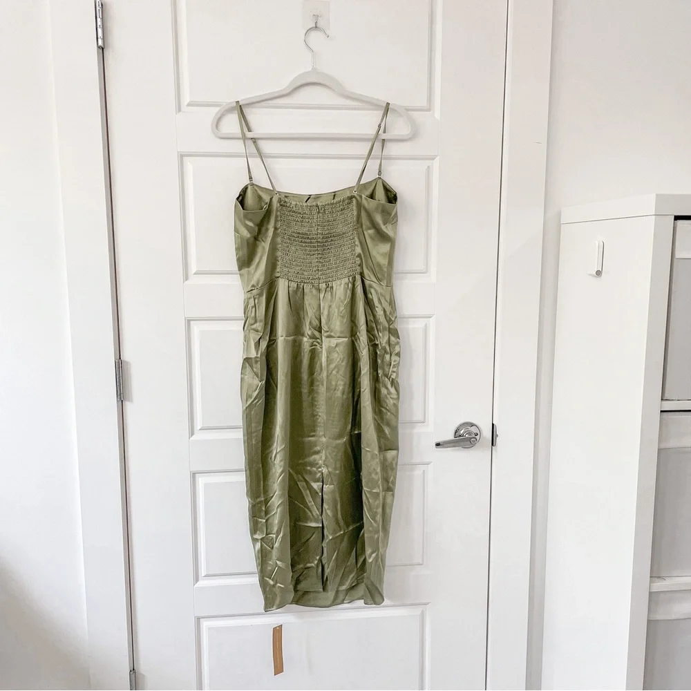 NEW Reformation Oaklie Strap Silk Midi Slip Dress Artichoke - Picture 8 of 9